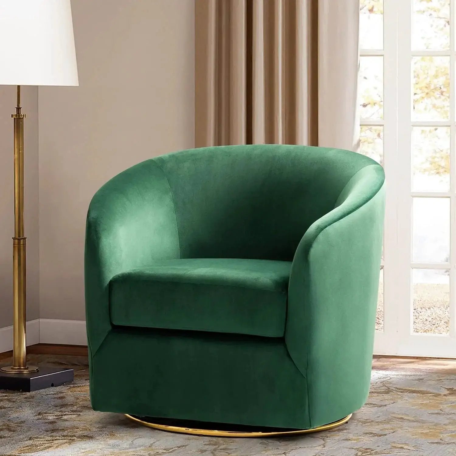 Velvet Swivel Accent Chair with Golden Metal Base by House Of Avana
