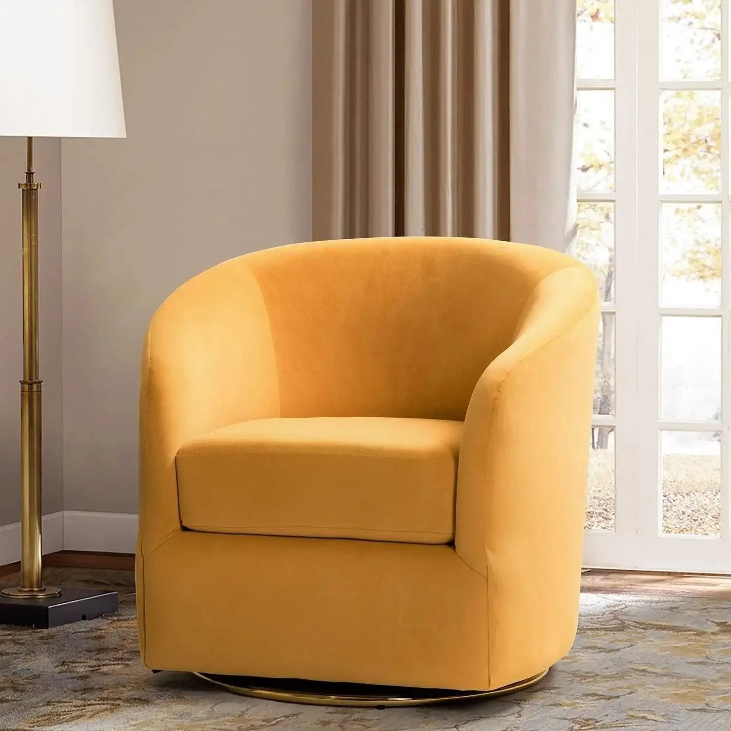 Velvet Swivel Accent Chair with Golden Metal Base by House Of Avana