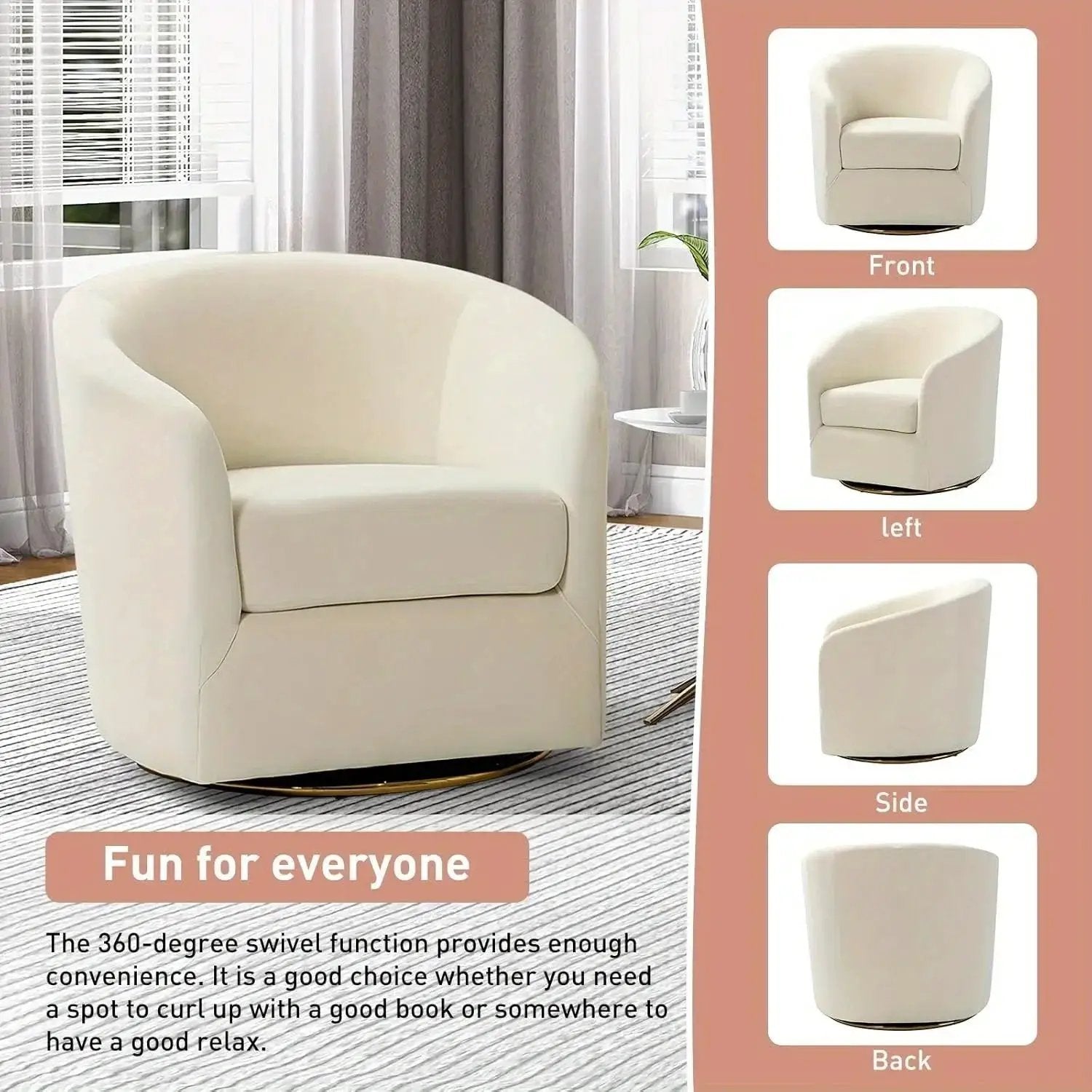 Velvet Swivel Accent Chair with Golden Metal Base by House Of Avana
