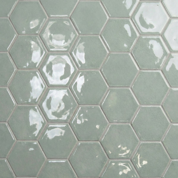 Verdant Crackled Hexagon 5 Ceramic Tiles 5x5