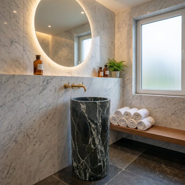 Verde Antico Marble Freestanding Column Pedestal Sink D16xH34