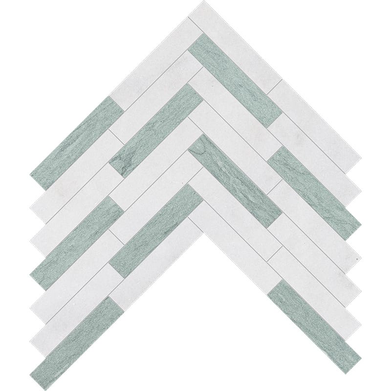 Verde, Calacata T Fine Textured Large Herringbone Marble Mosaics 12 7/8x8 9/16 Marble Fine Textured 12x12 Mosaics