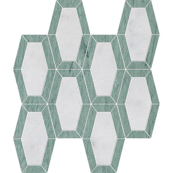 Verde Capri, Glacier Honed Lincoln Marble Mosaics 10 1/4x12 13/16