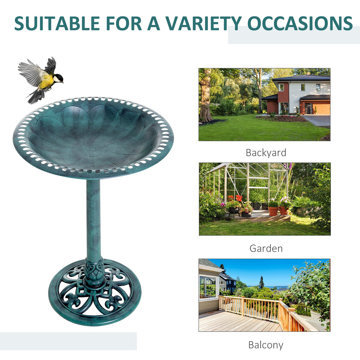 Resin Bird Bath Green Verdigris Pedestal 27 Inch, photo 3 of 11