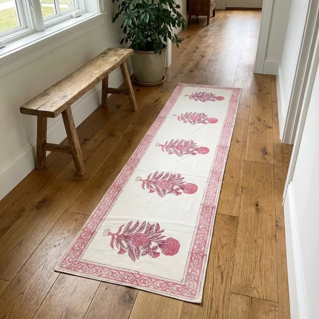 Vintage Magenta & Cream Table Linen Set – 13 Piece | Hand Block Printed Cotton | Runner, Placemats & Napkins by House Of Avana