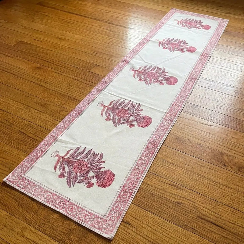 Vintage Magenta & Cream Table Linen Set – 13 Piece | Hand Block Printed Cotton | Runner, Placemats & Napkins by House Of Avana