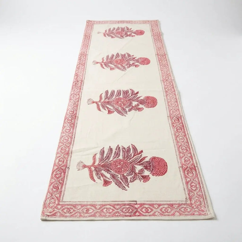 Vintage Magenta & Cream Table Linen Set – 13 Piece | Hand Block Printed Cotton | Runner, Placemats & Napkins by House Of Avana