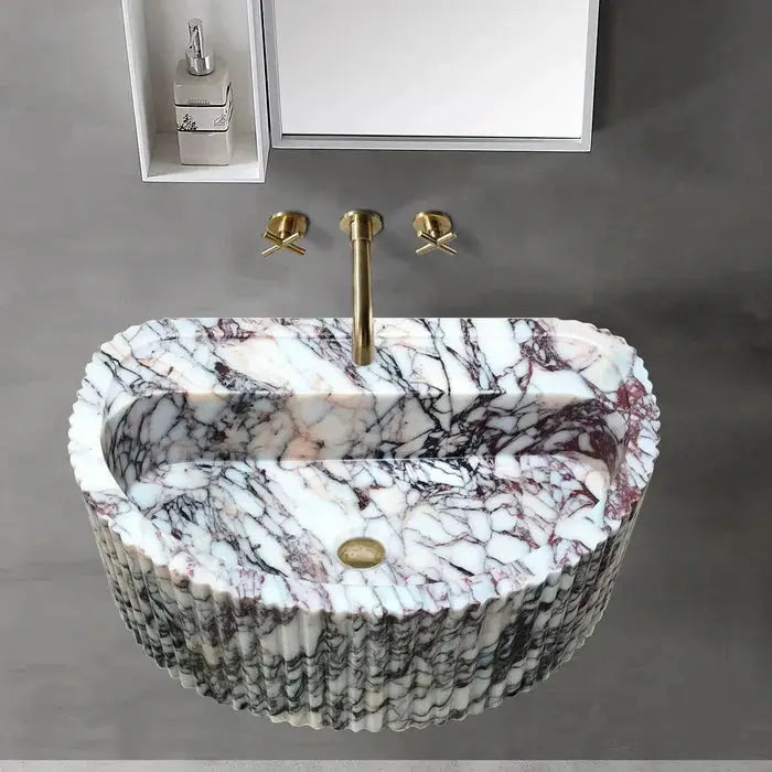 Calacatta Viola Marble Wall-Mount Fluted Bathroom Sink 16x24 by GobekDesign