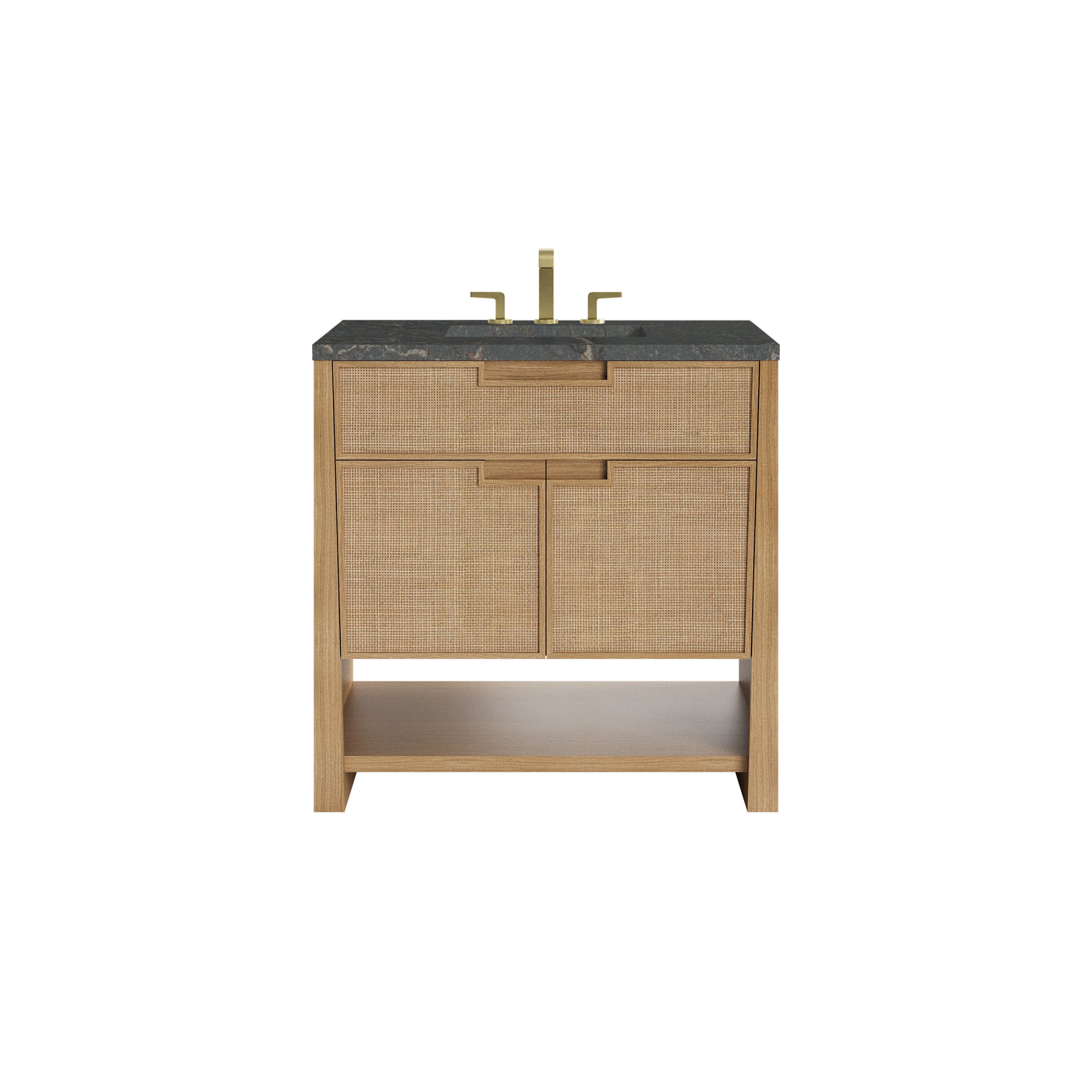 James Martin Solene 36" Single Bathroom Vanity, Seaside Oak with Parisien Bleu countertop