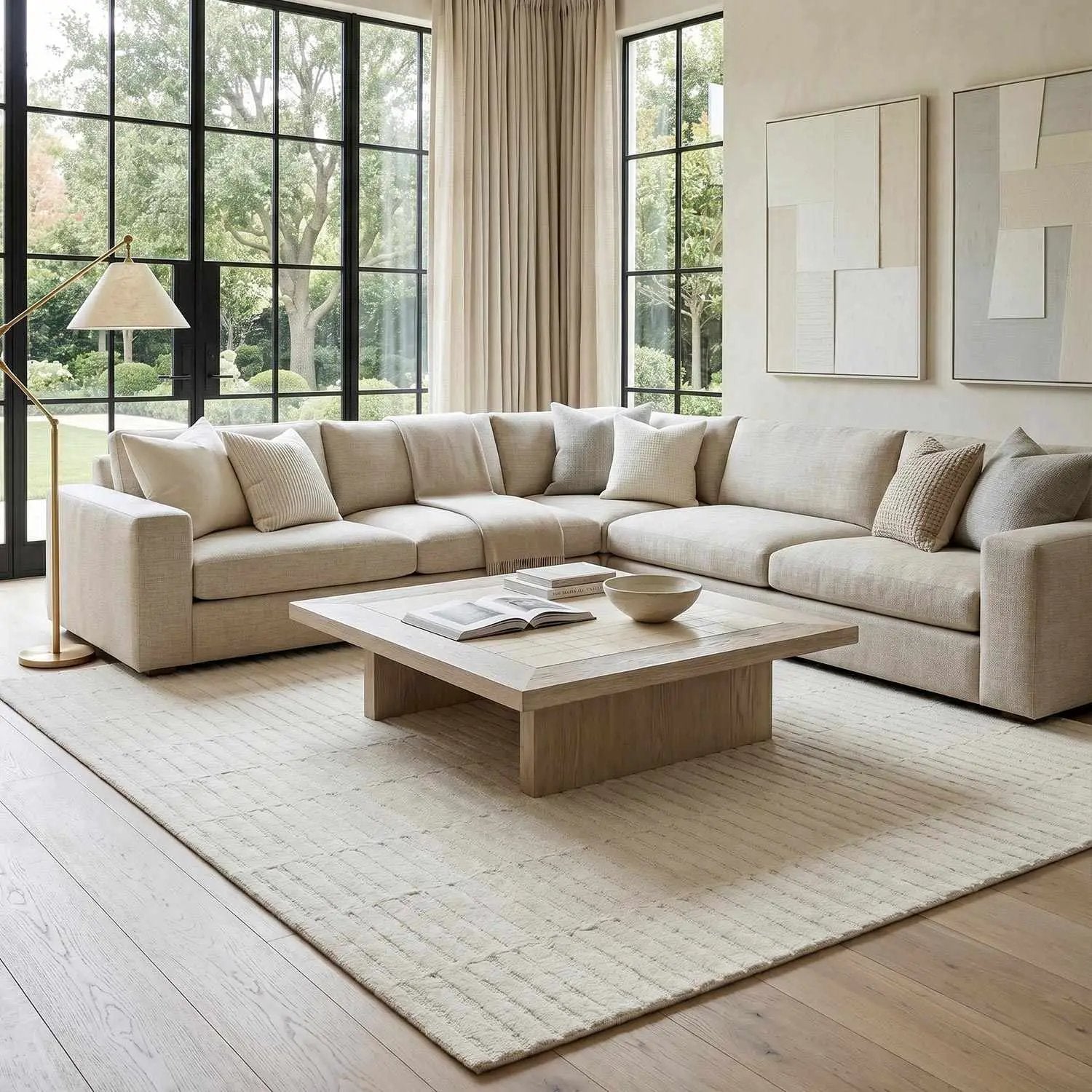 Finial Beige Wool Area Rug by Boutique Rugs