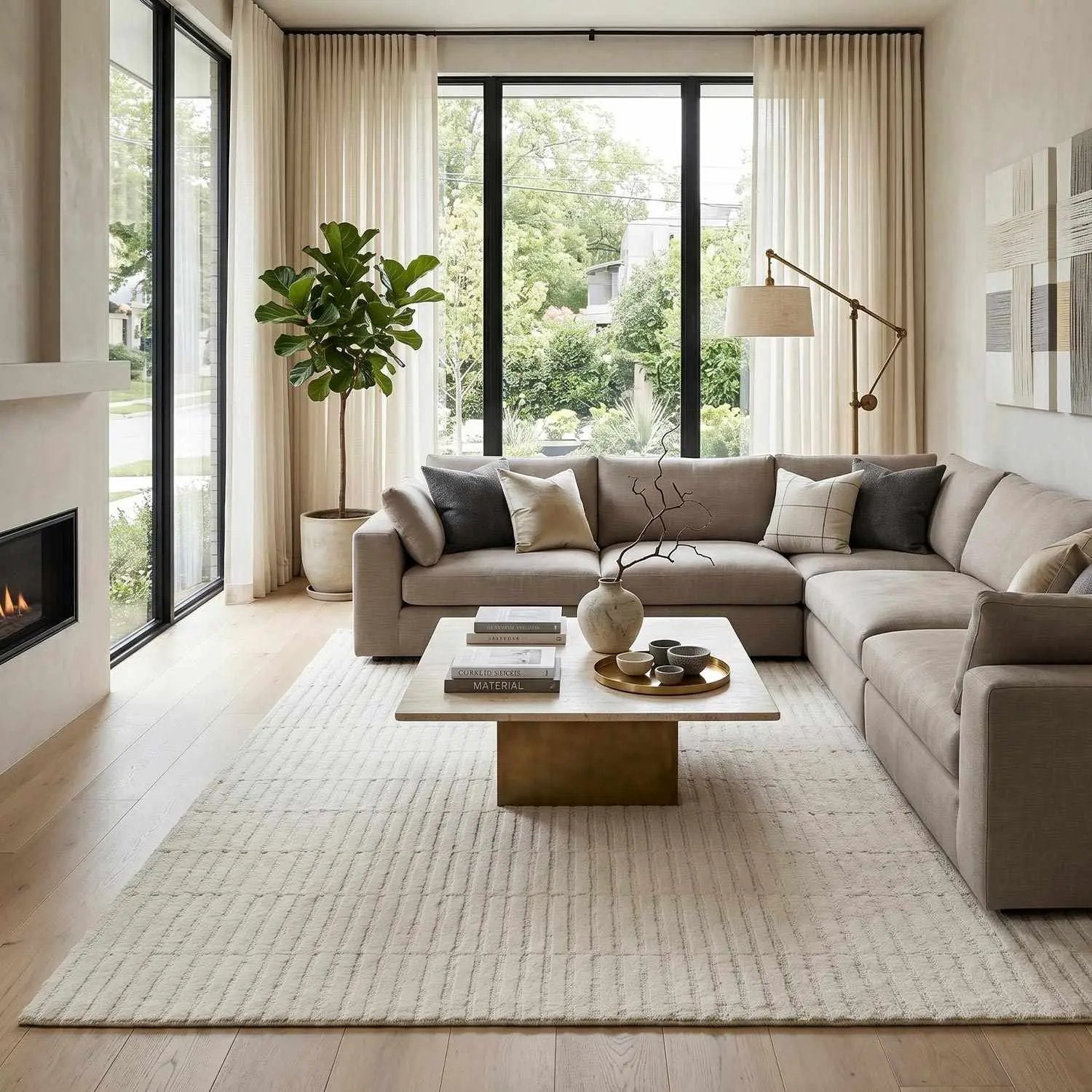 Finial Beige Wool Area Rug by Boutique Rugs