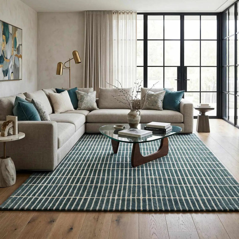 Finial Blue Wool Area Rug by Boutique Rugs