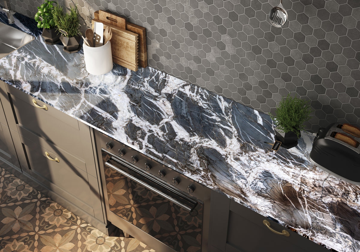Vittara Crystal Polished Quartzite Slab Random room scene 3