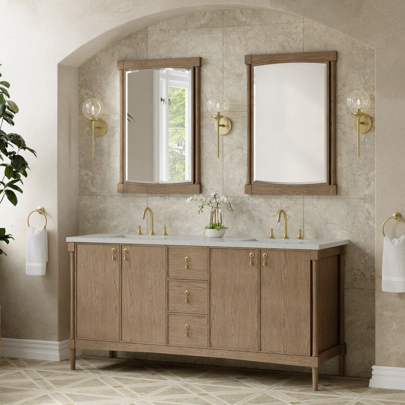 James Martin Kinnsden 72" Double Bathroom Vanity, Weathered Oak, view 29