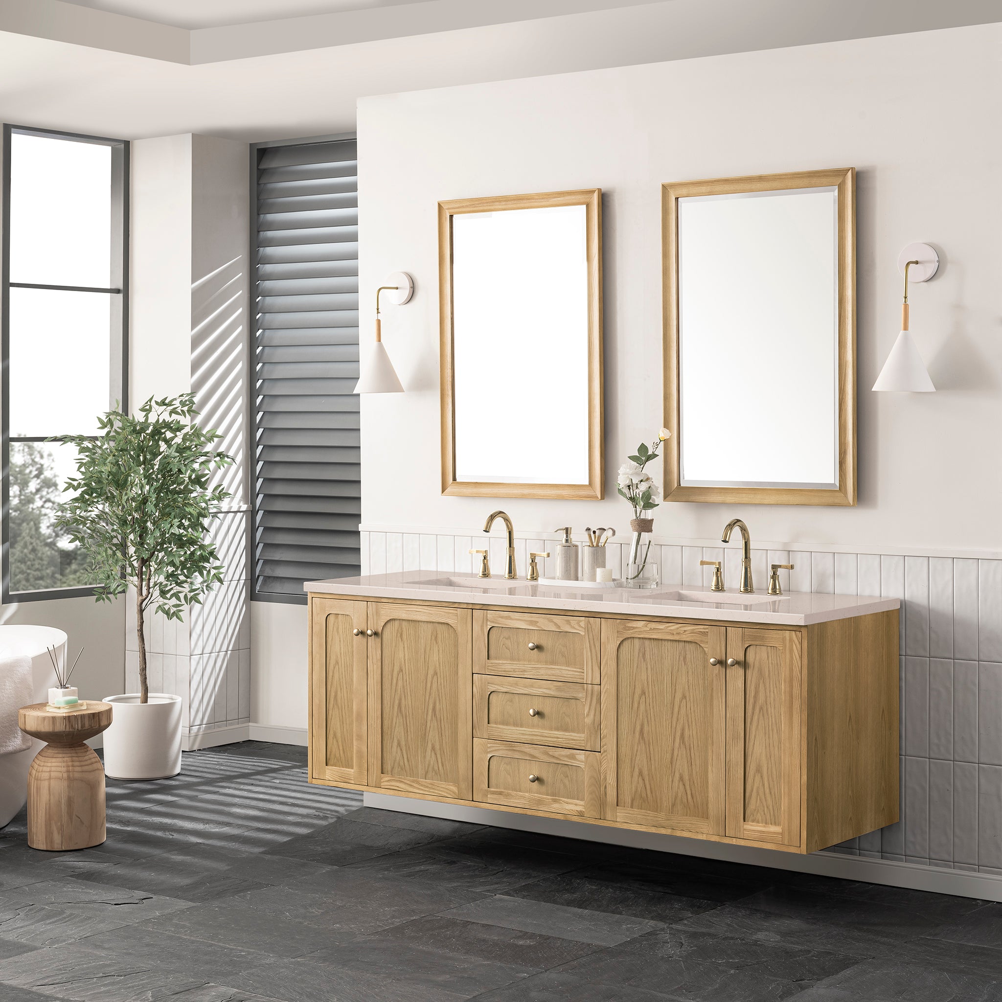 James Martin Laurent 72" Dual Mount Double Bathroom Vanity, Light Natural Oak, view 24