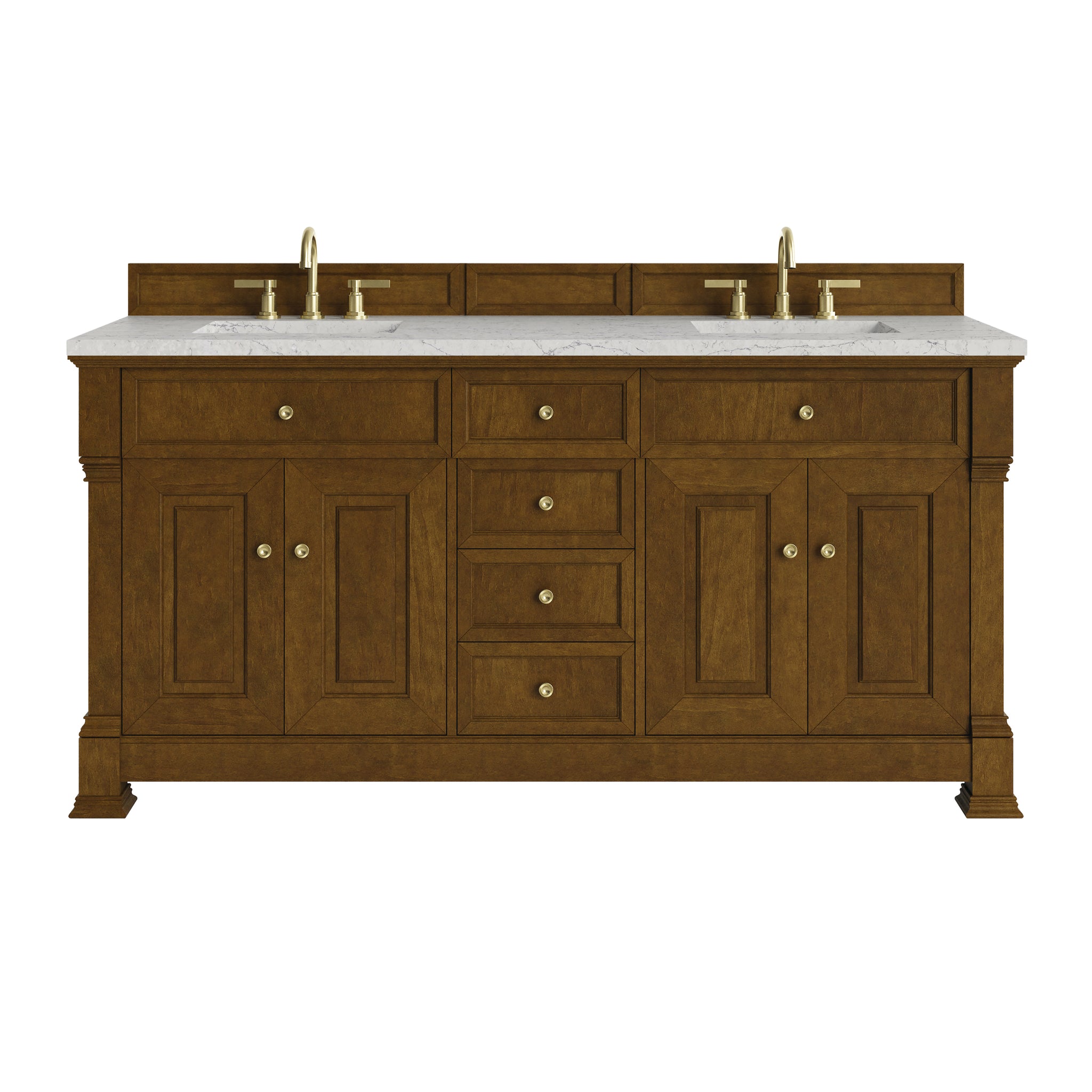 James Martin Brookfield 72" Double Bathroom Vanity, Honey Oak with Eternal Jasmine Pearl countertop