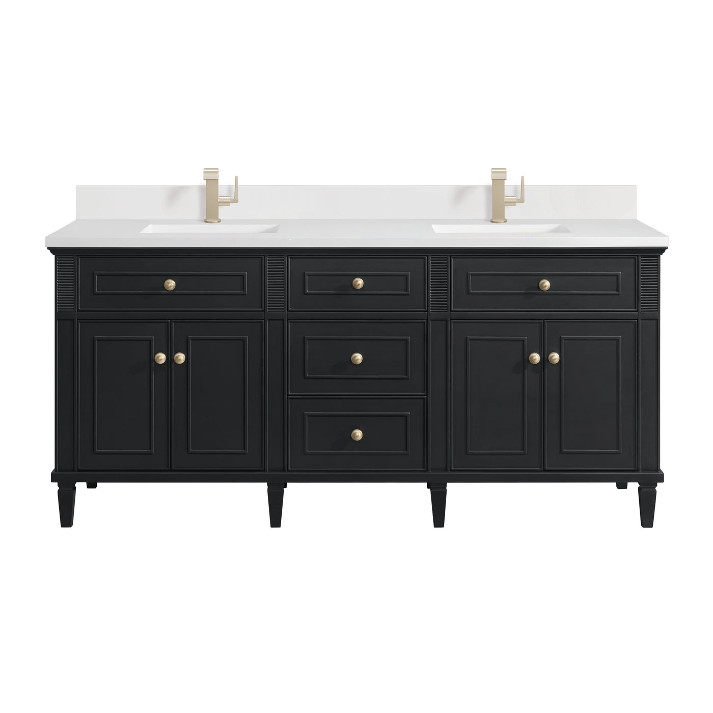 James Martin Lorelai 72" Double Bathroom Vanity, Black Onyx with White Zeus (Single Hole, with Backsplash) countertop