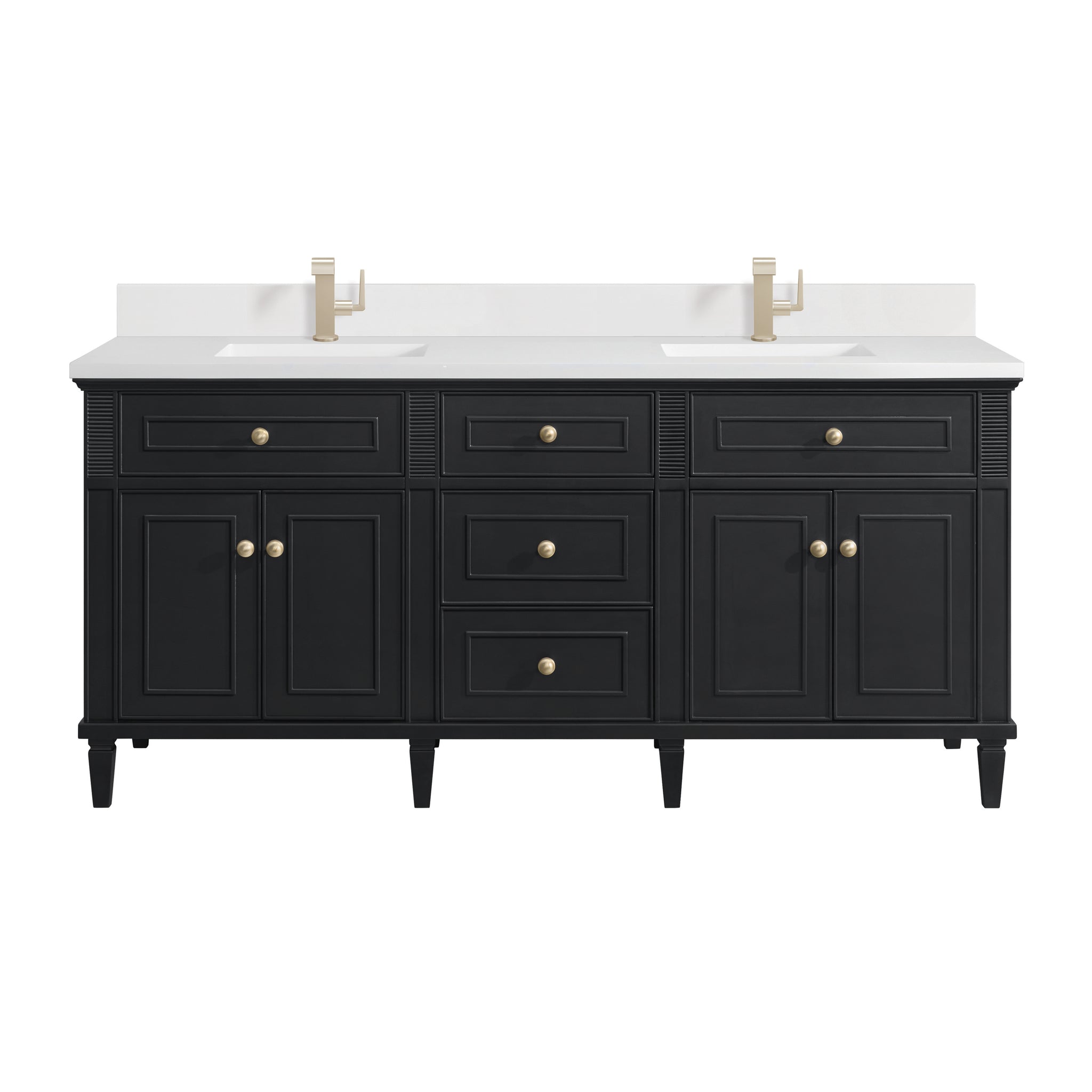 James Martin Lorelai 72" Double Bathroom Vanity, Black Onyx with White Zeus (Single Hole, with Backsplash) countertop