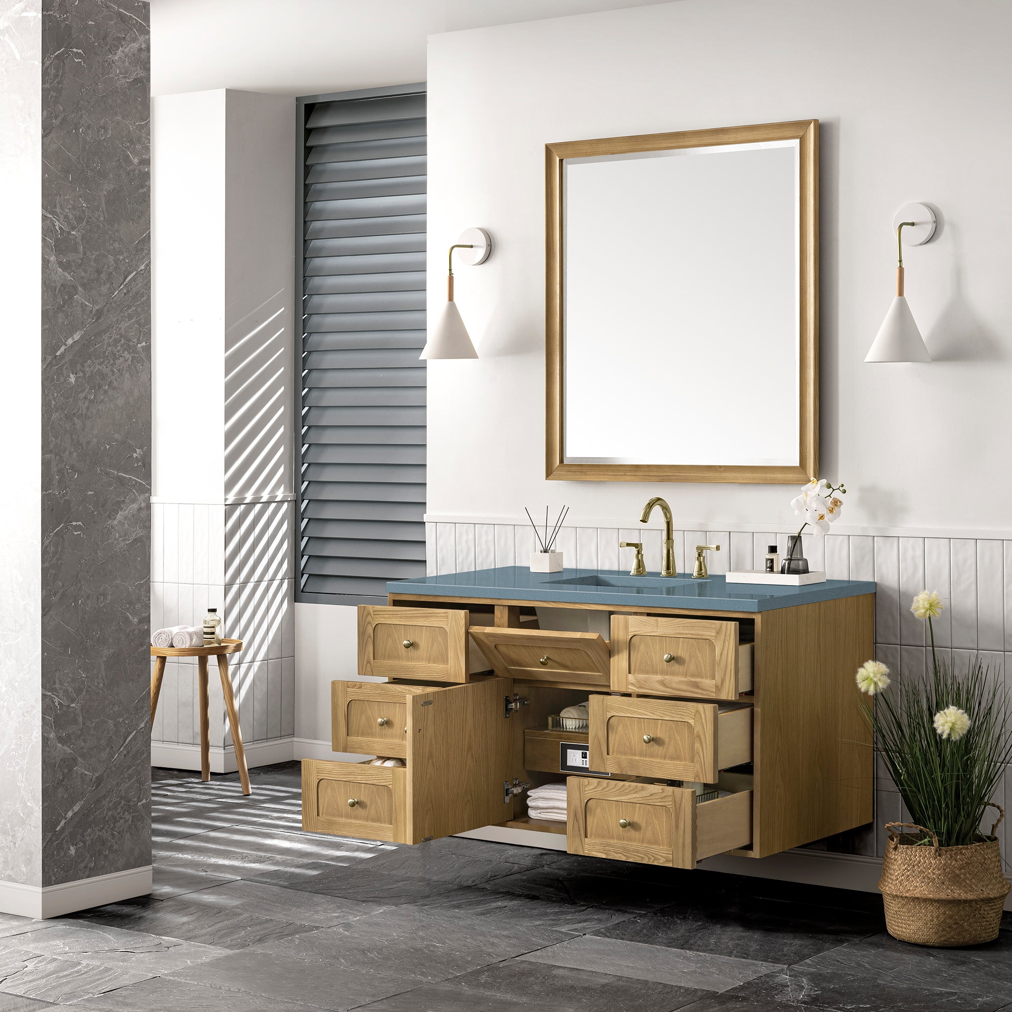 James Martin Laurent 48" Dual Mount Single Bathroom Vanity, Light Natural Oak, view 35