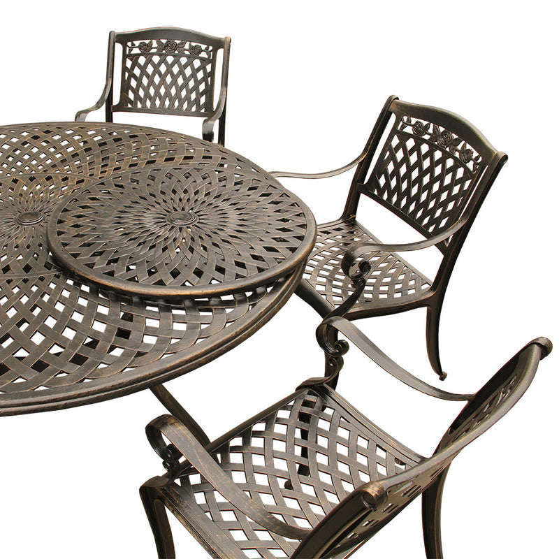 Outdoor Aluminum 7pc Round Patio Dining Set, Lazy Susan, Six Chairs by Sharicks