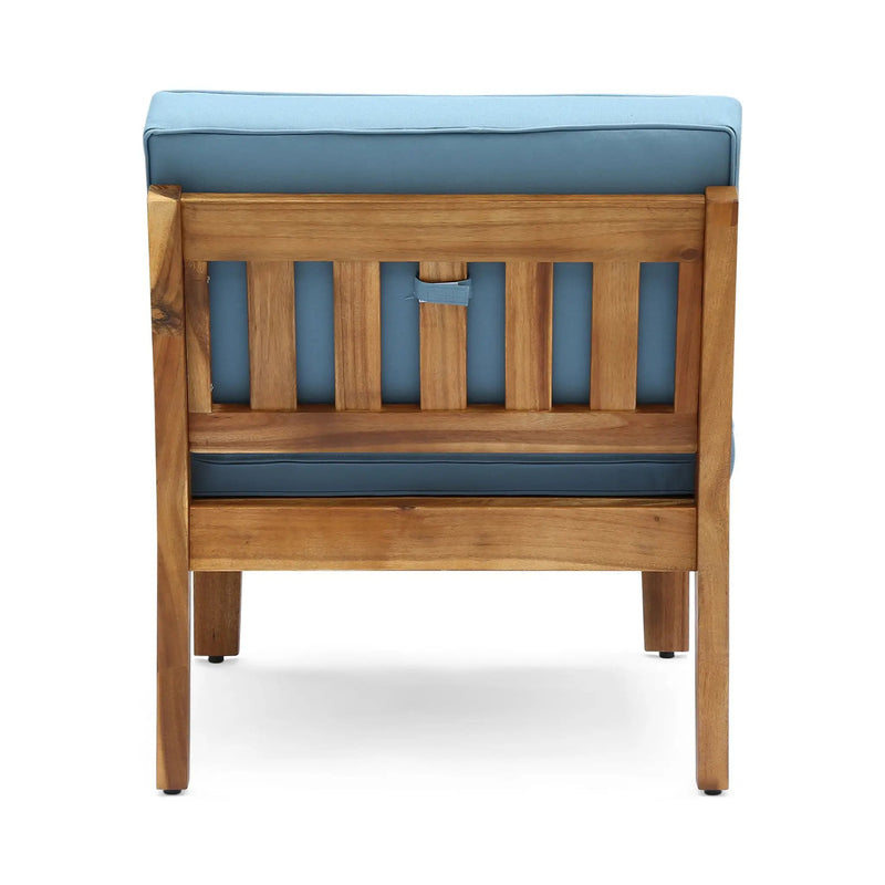 Grenada 8 Seater Acacia Wood Sectional Sofa Set, Teak + Blue by HouseOfZazla