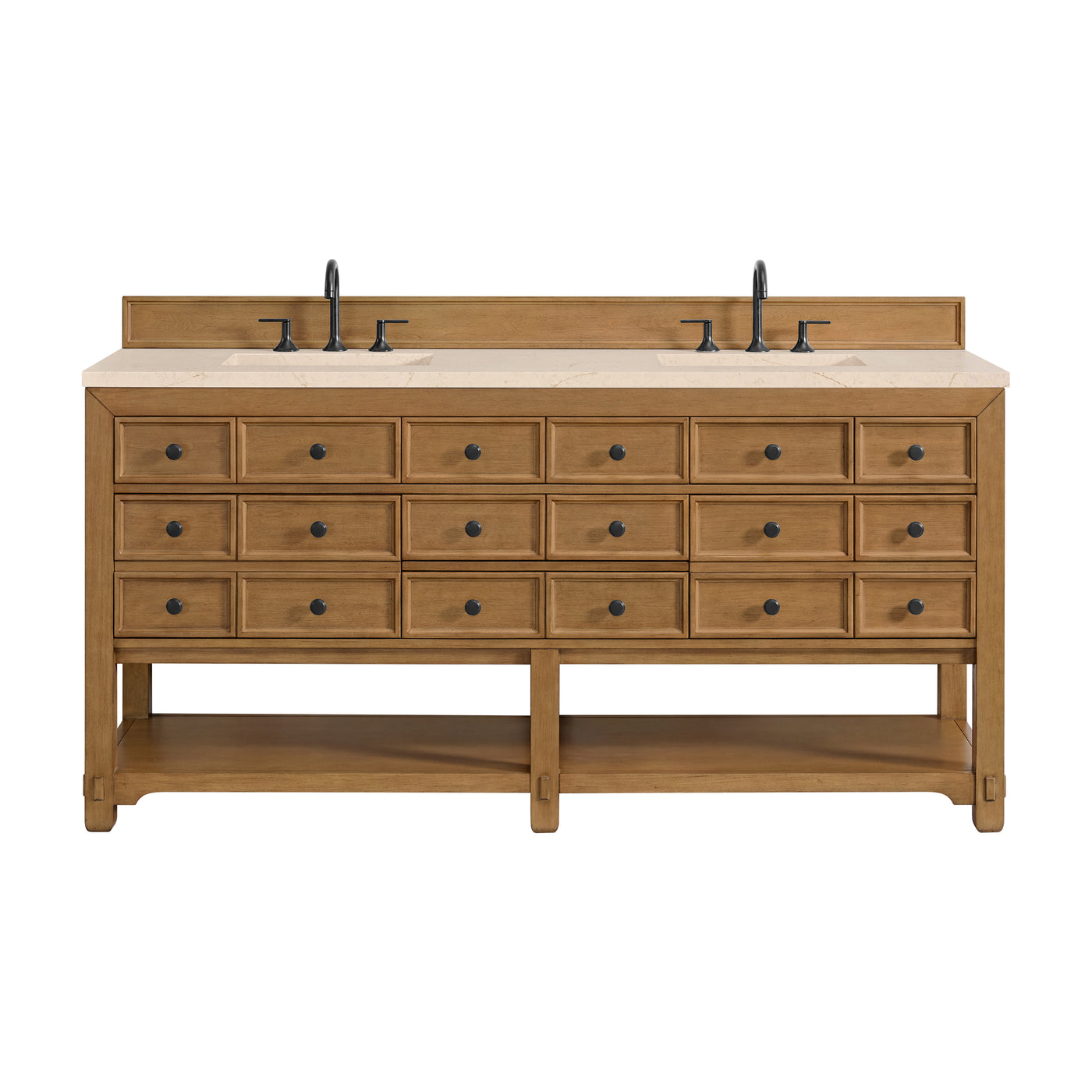 James Martin Malibu 72" Double Bathroom Vanity, Amber Birch with Eternal Marfil countertop