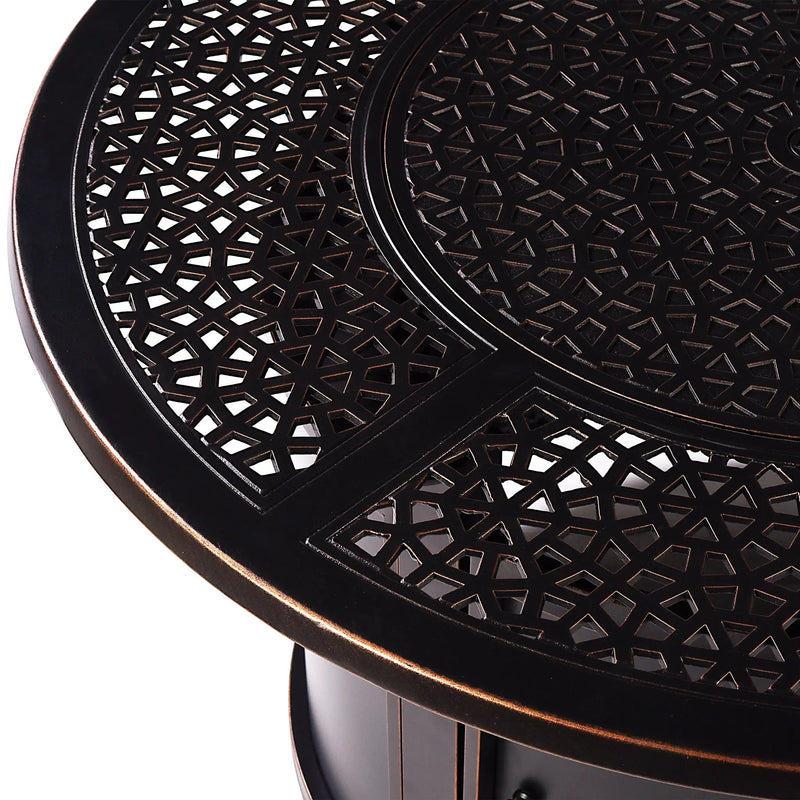 Aluminum 44-in Round Patio Fire Table Set with Swivel Rocking Chairs by Sharicks
