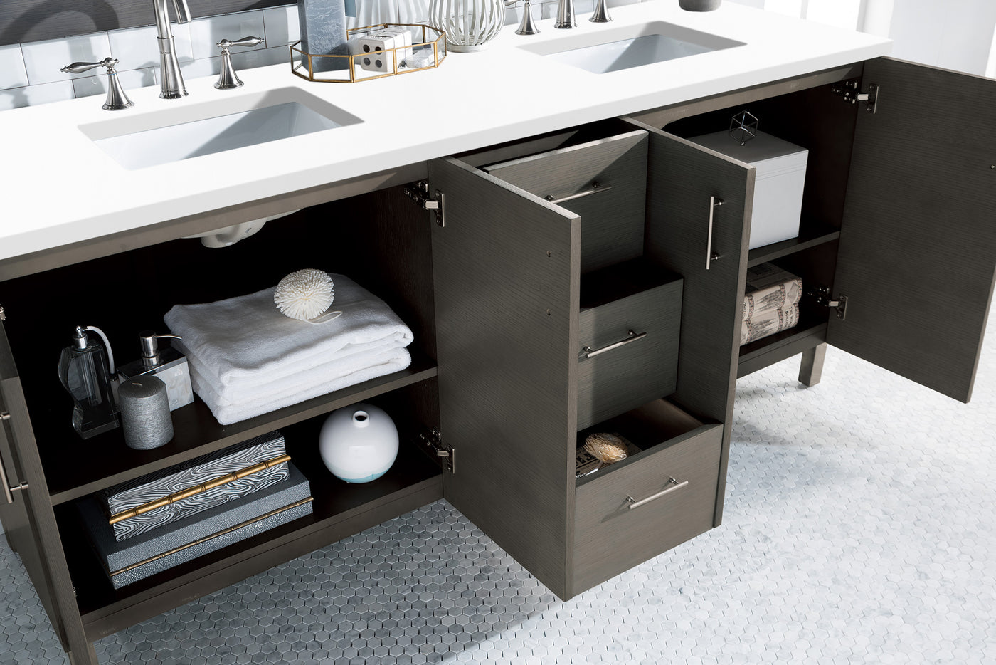 James Martin Metropolitan 72" Dual Mount Double Bathroom Vanity, Silver Oak, view 14