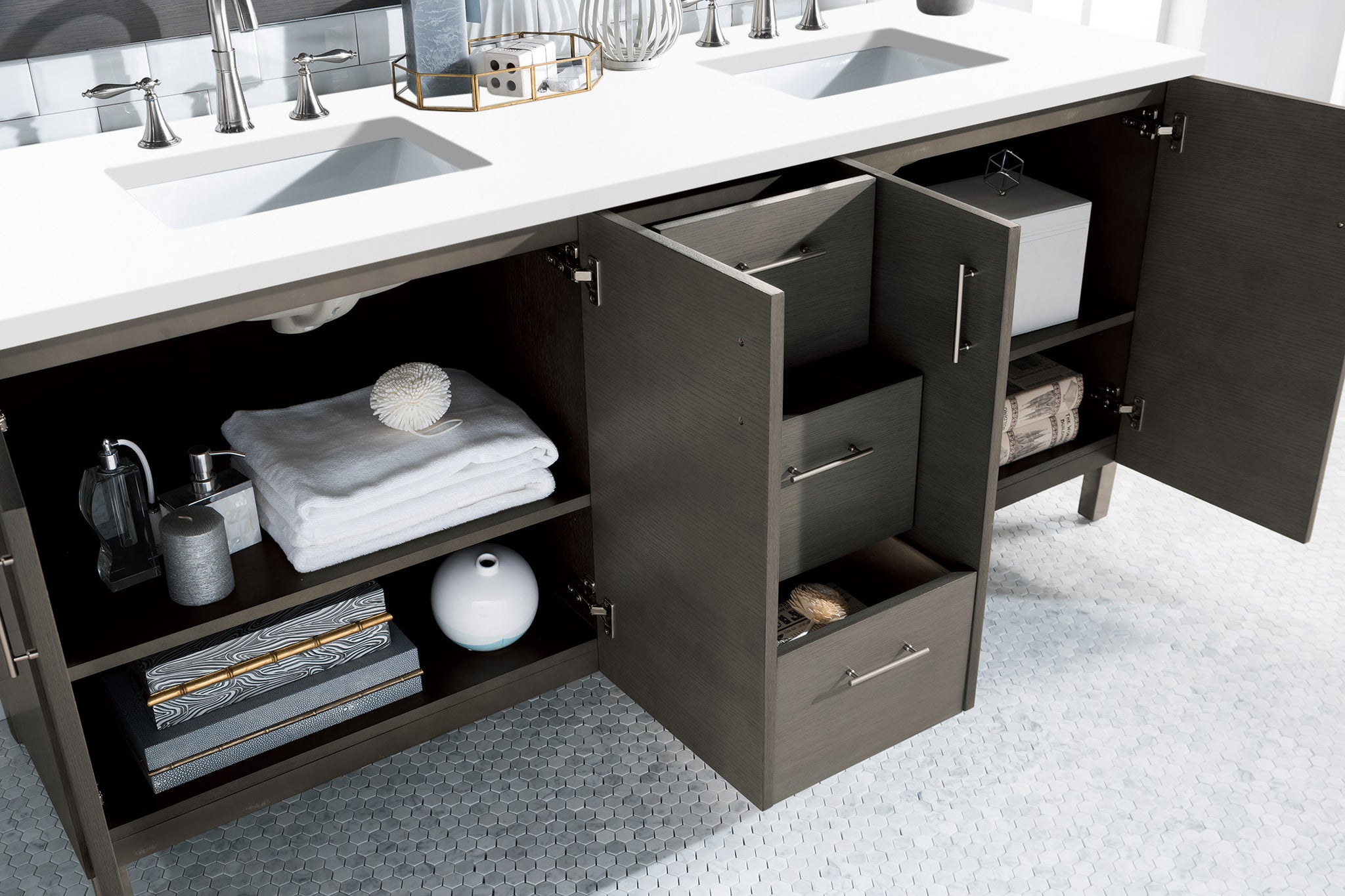 James Martin Metropolitan 72" Dual Mount Double Bathroom Vanity, Silver Oak, view 14