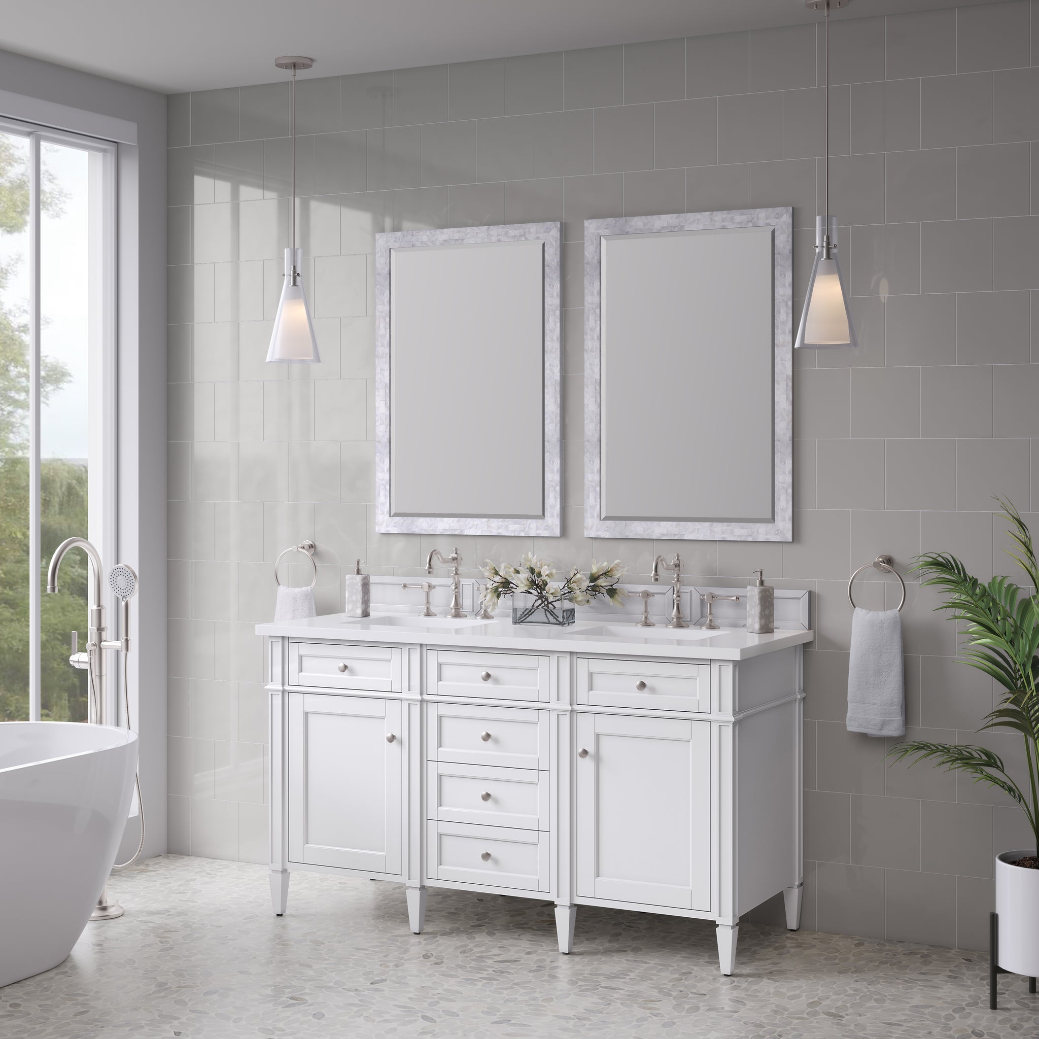 James Martin Brittany 60" Double Bathroom Vanity, Bright White, view 25
