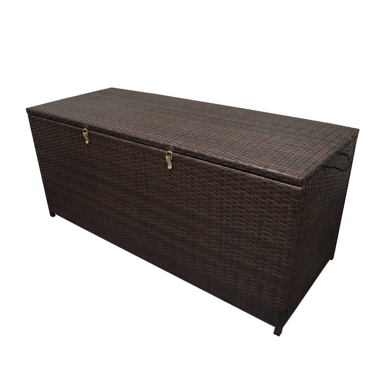 Brown Wicker Patio Deck Box with 113 Gallon Storage and Metal Frame by Sharicks