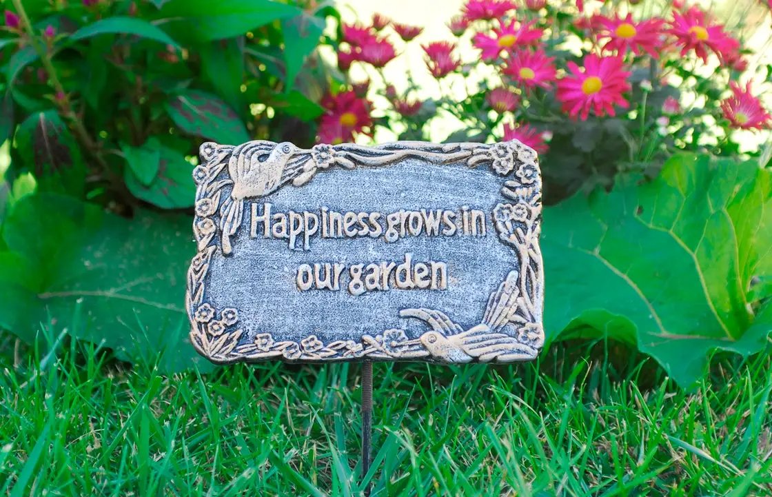 Antique Pewter Metal Garden Marker Happiness Grows In Our Garden by Sharicks