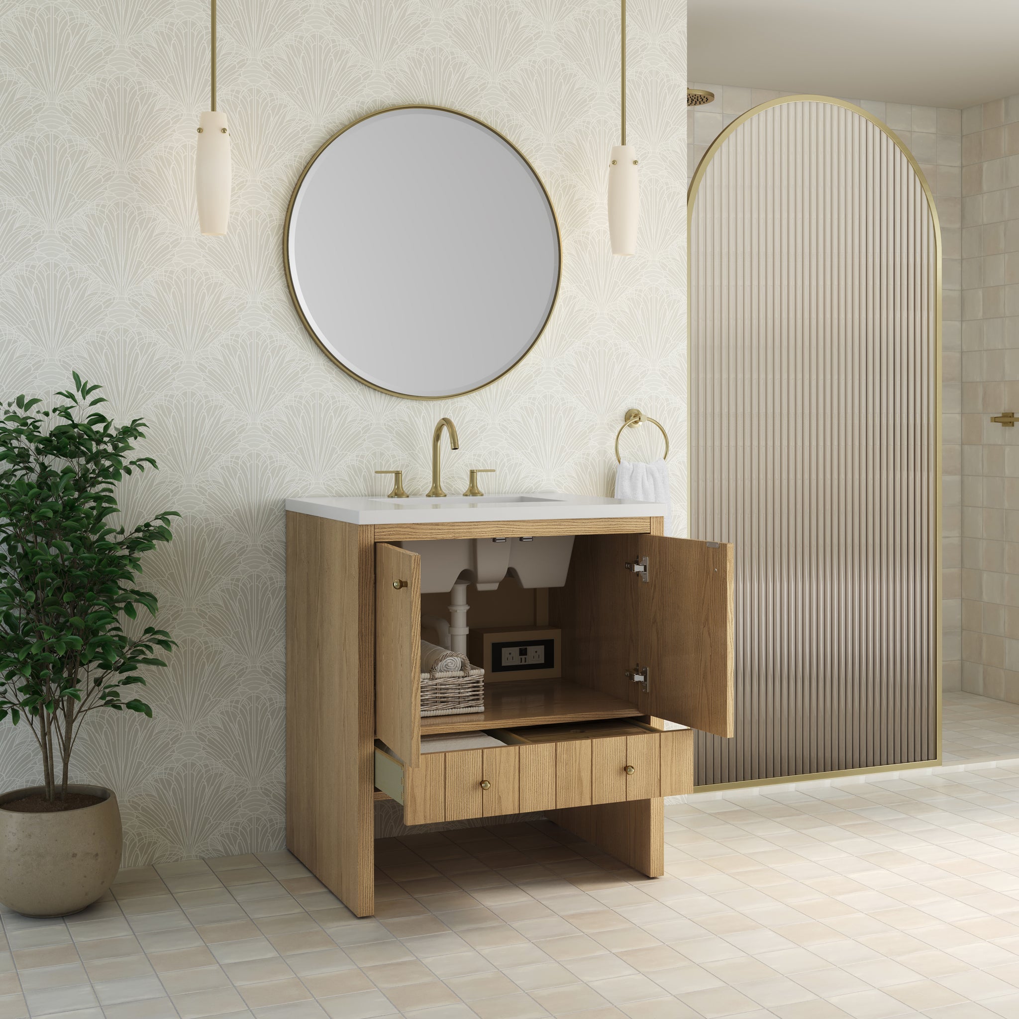 James Martin Hudson 30" Single Bathroom Vanity, Light Natural Oak, view 36