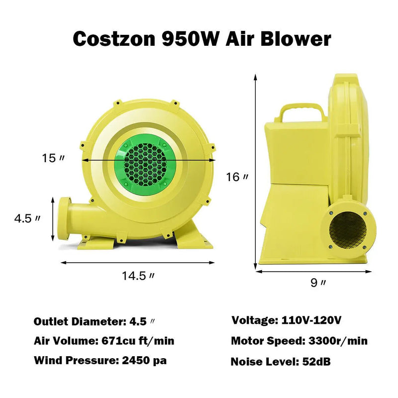 950 W 1.25 HP Air Blower Pump Fan for Inflatable Bounce House by DirectDeals