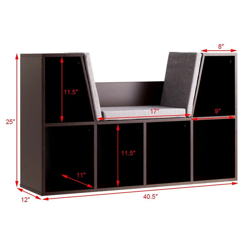 6-Cubby Kid Storage Bookcase Cushioned Reading Nook by DirectDeals