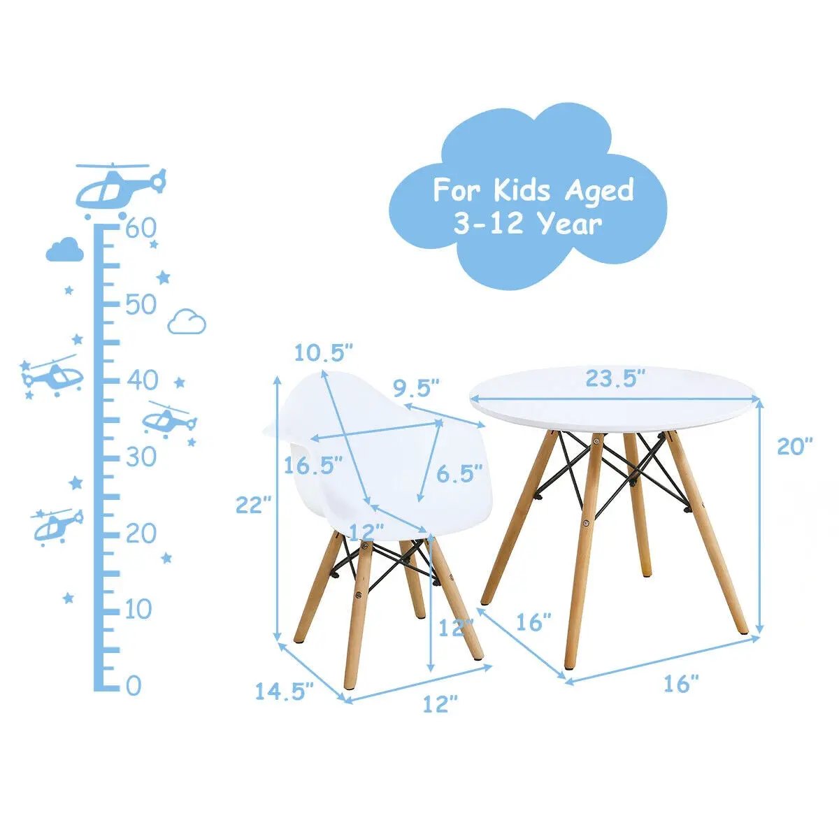 3 Pieces Kid's Modern Round Table Chair Set by DirectDeals