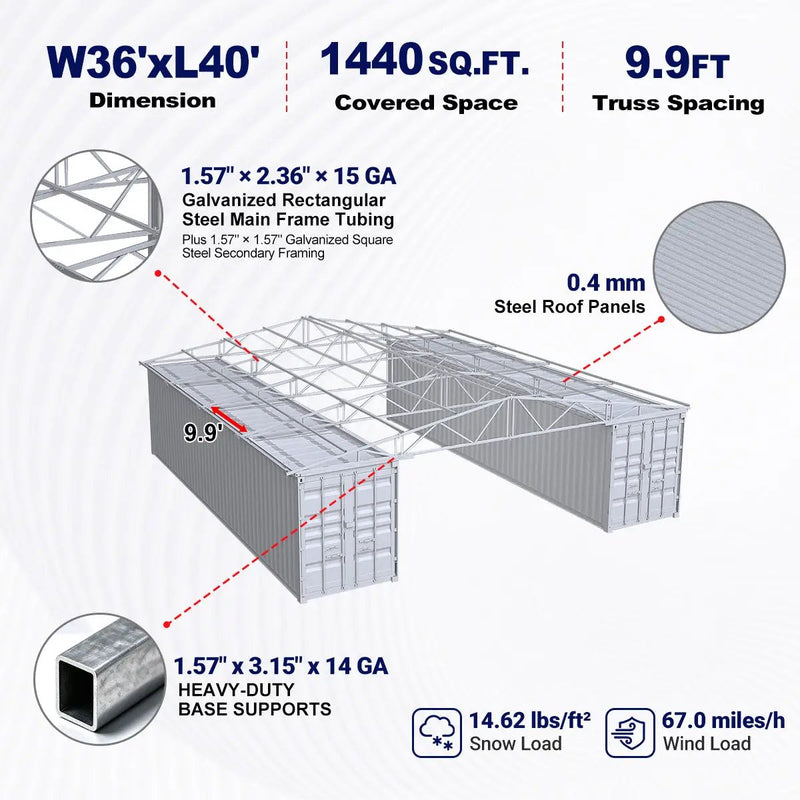 W36'xL40'xH4' Steel Shipping Container Roof Kit by Chery Industrial