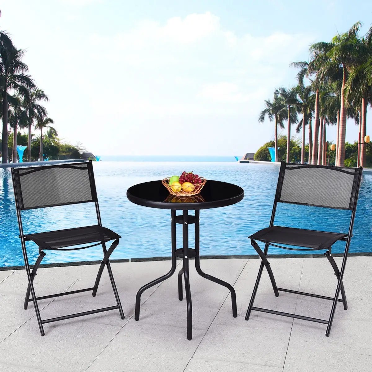 3 Pieces Folding Bistro Table Chairs Set for Indoor and Outdoor by DirectDeals