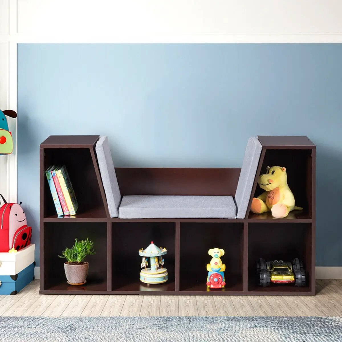 6-Cubby Kid Storage Bookcase Cushioned Reading Nook, photo 7 of 9