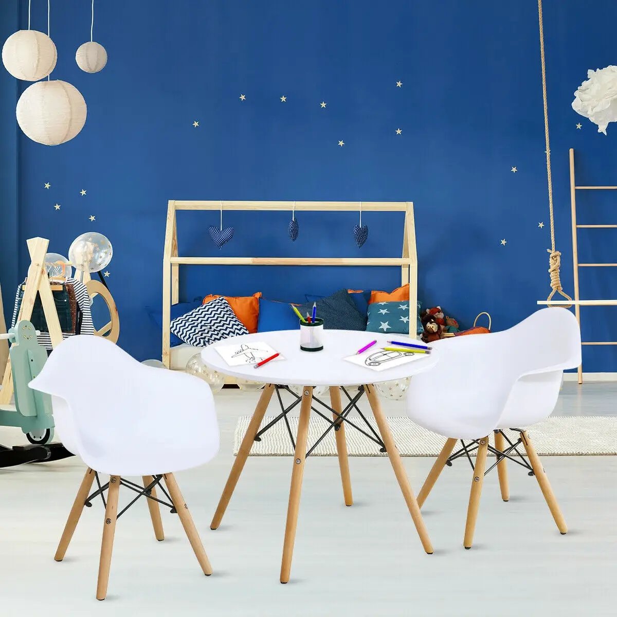 3 Pieces Kid's Modern Round Table Chair Set by DirectDeals