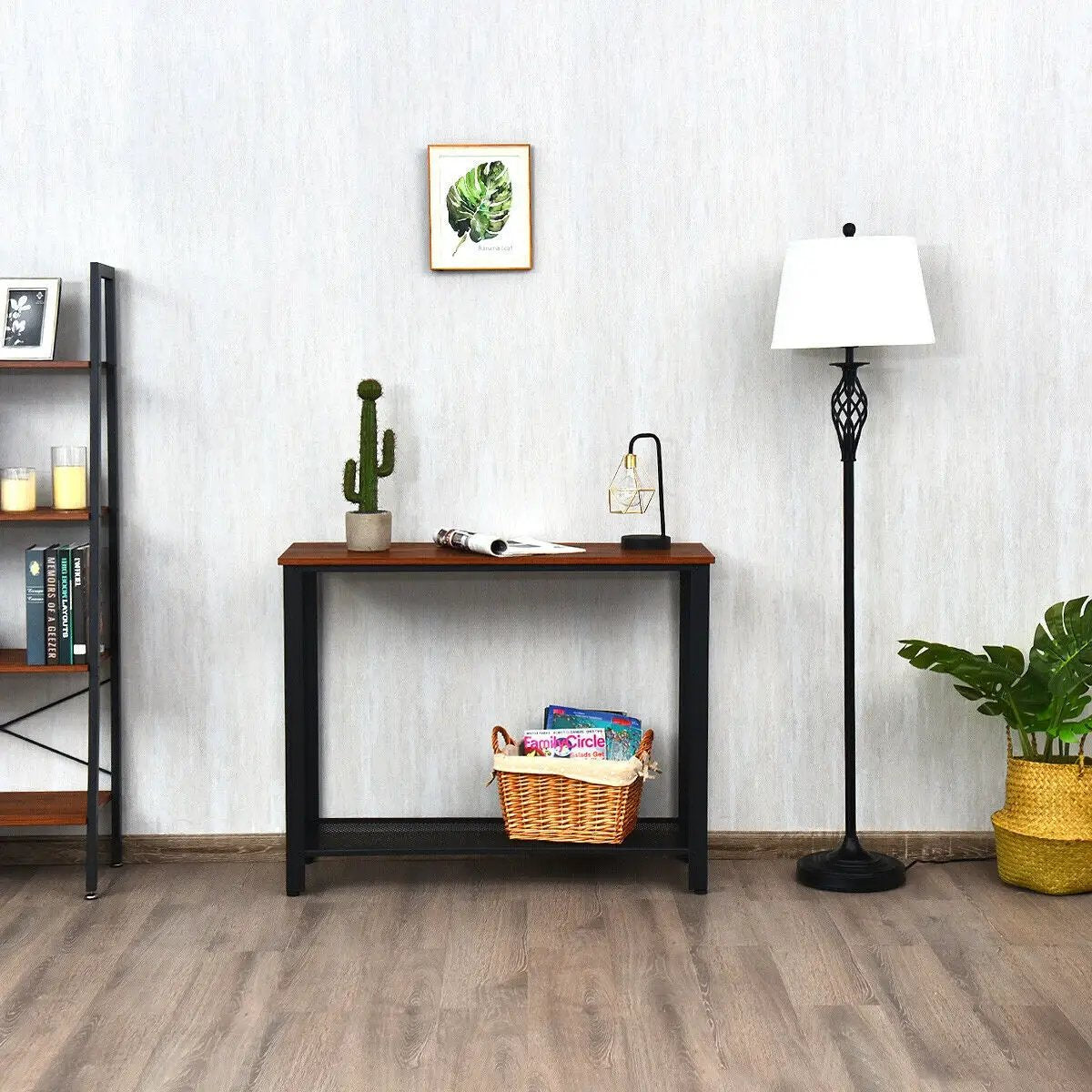 Metal Frame Wood Console Sofa Table with Storage Shelf, photo 6 of 9