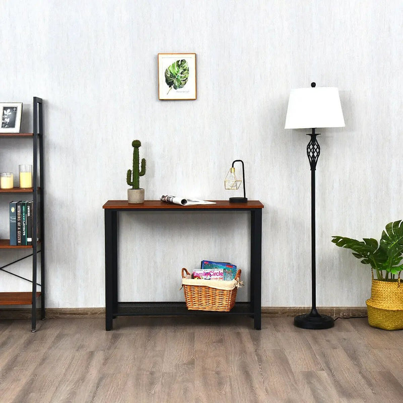 Metal Frame Wood Console Sofa Table with Storage Shelf by DirectDeals