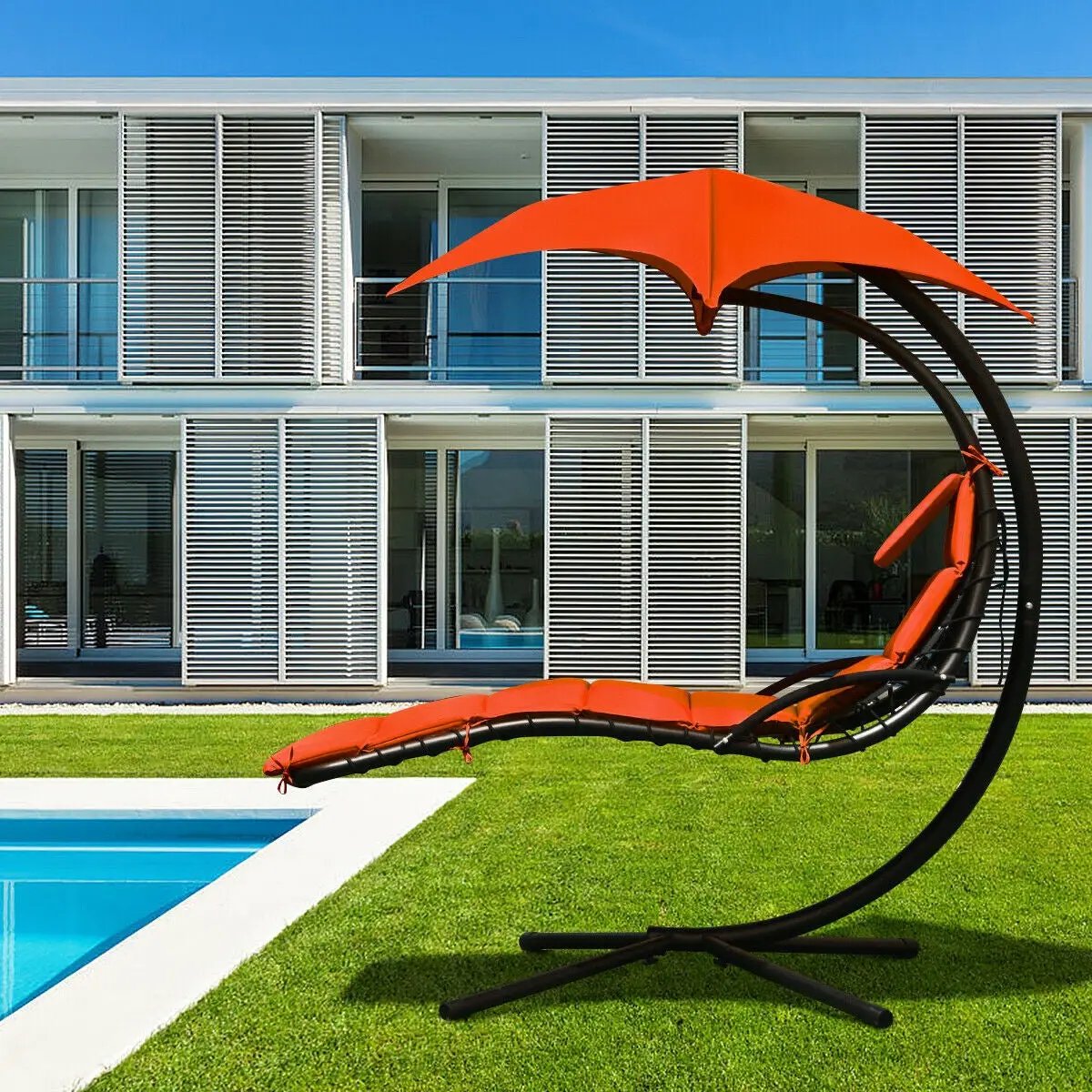 Hanging Stand Chaise Lounger Swing Chair with Pillow by DirectDeals
