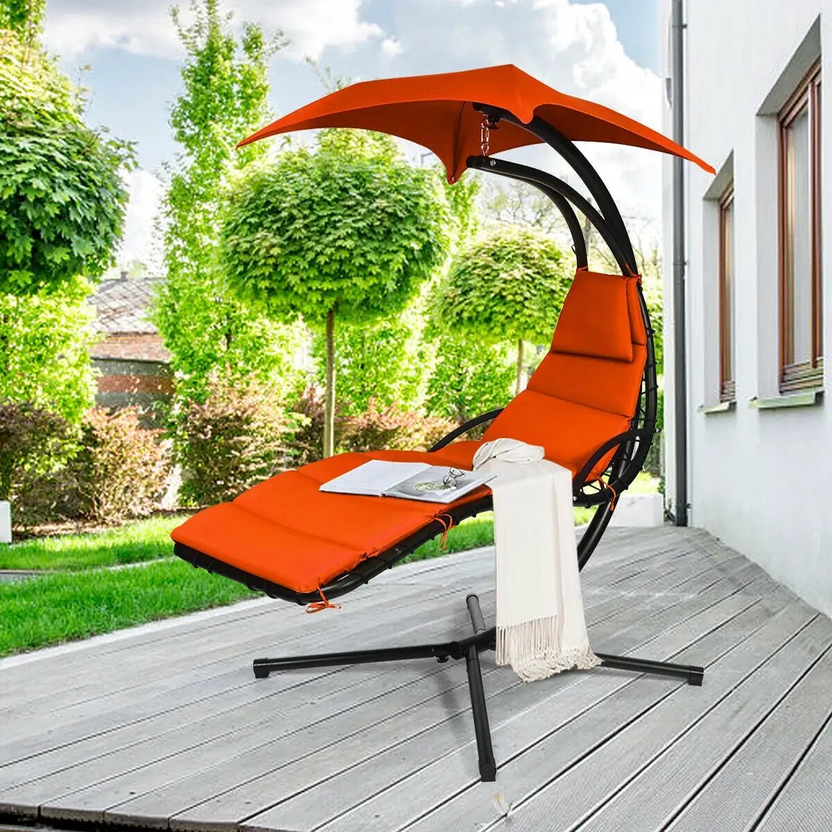Hanging Stand Chaise Lounger Swing Chair with Pillow, photo 24 of 24