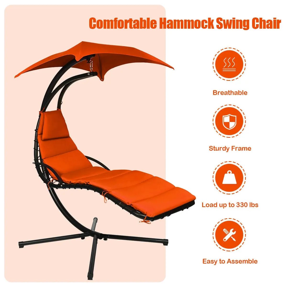 Hanging Stand Chaise Lounger Swing Chair with Pillow, photo 18 of 24