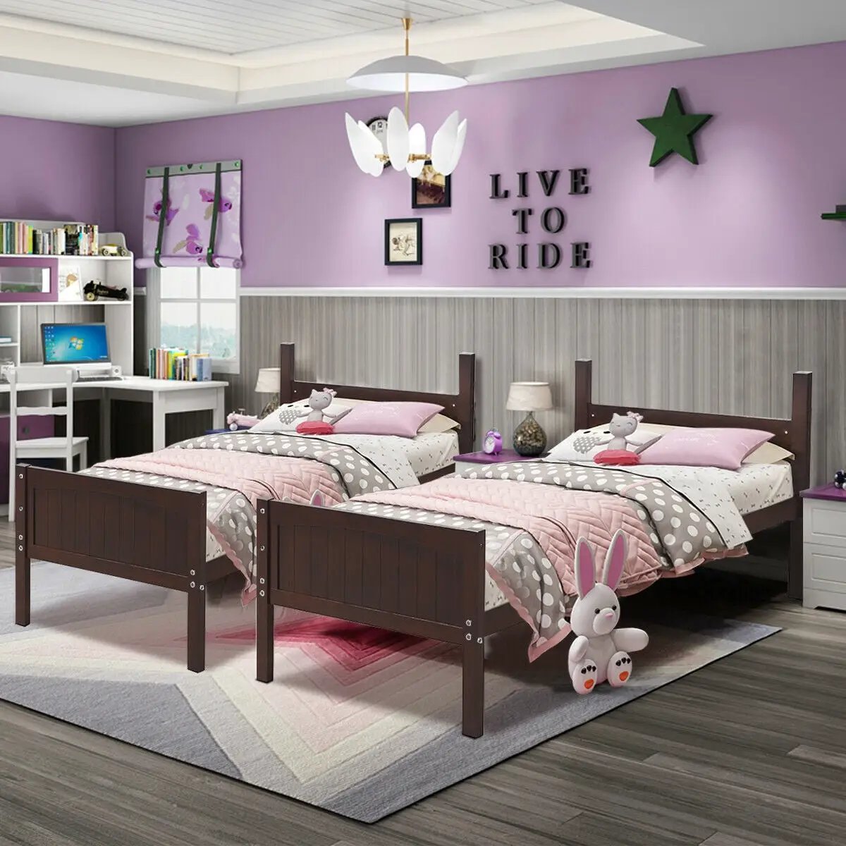 Twin Size Wooden Bunk Beds Convertible 2 Individual Beds, photo 2 of 9