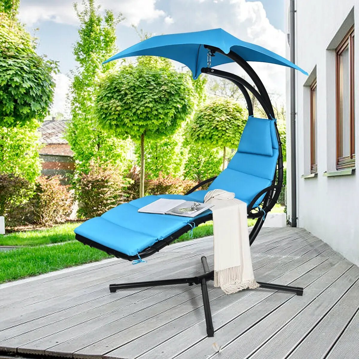 Hanging Stand Chaise Lounger Swing Chair with Pillow, photo 23 of 24
