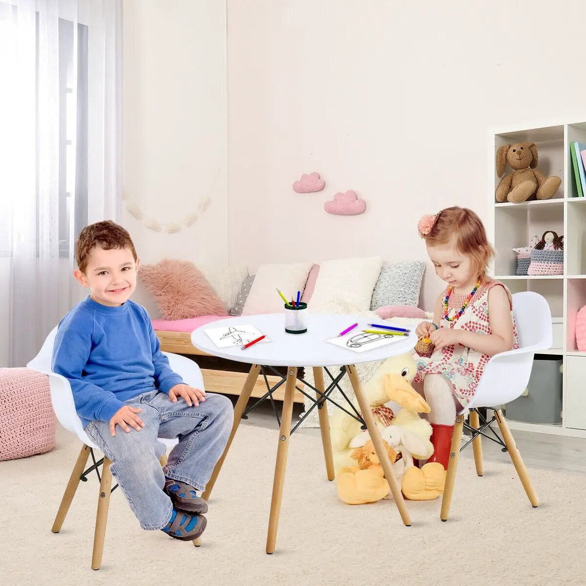 3 Pieces Kid's Modern Round Table Chair Set by DirectDeals