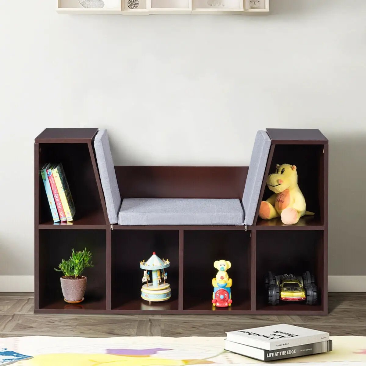 6-Cubby Kid Storage Bookcase Cushioned Reading Nook by DirectDeals