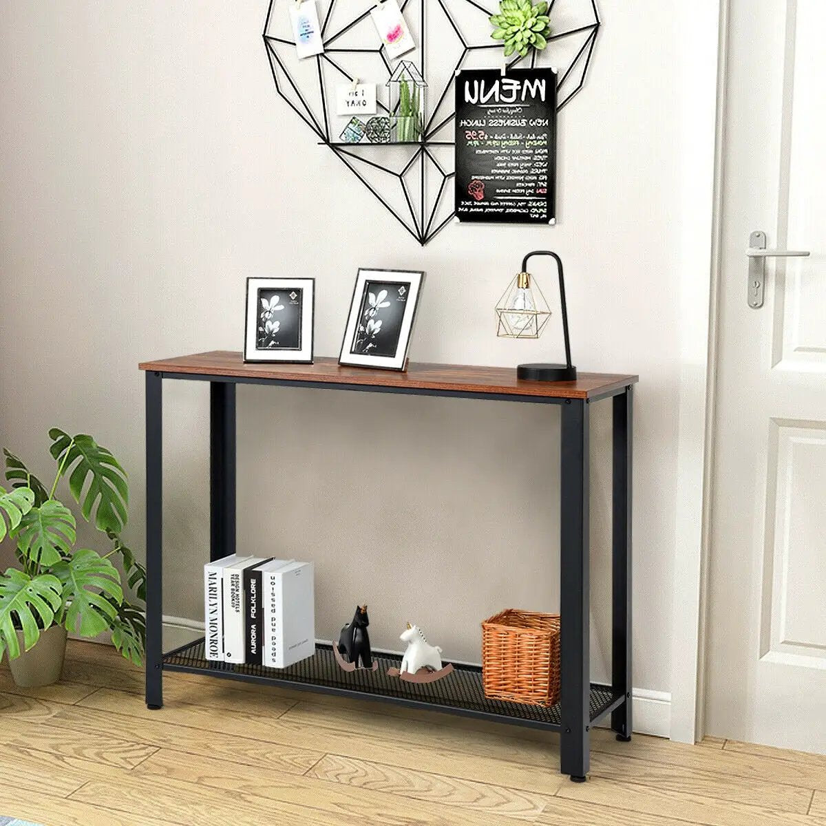 Metal Frame Wood Console Sofa Table with Storage Shelf, photo 7 of 9